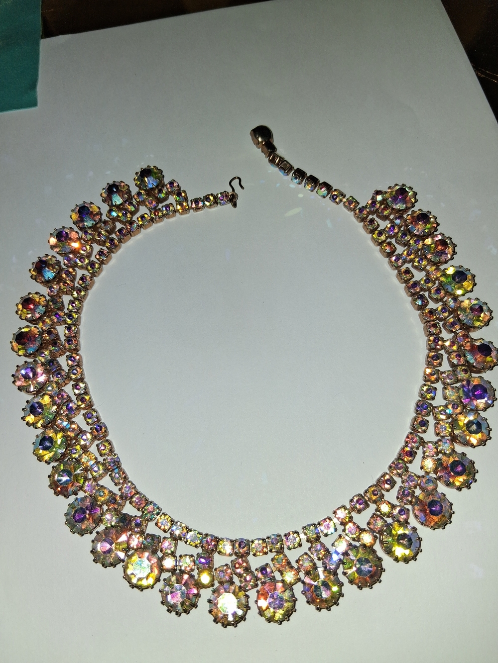 Vintage Aurora-Effect Crystal Collar Necklace - Gold